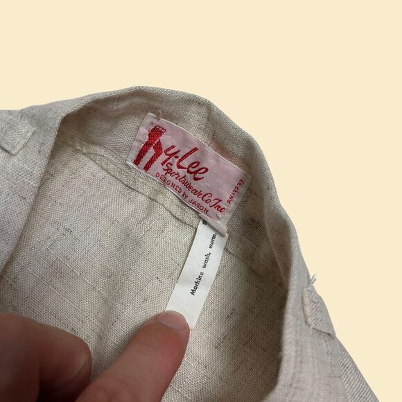 Vintage 70s linen skirt, Hy-Lee 26.5" waist button down tan/beige midi skirt - Picture 6 of 8